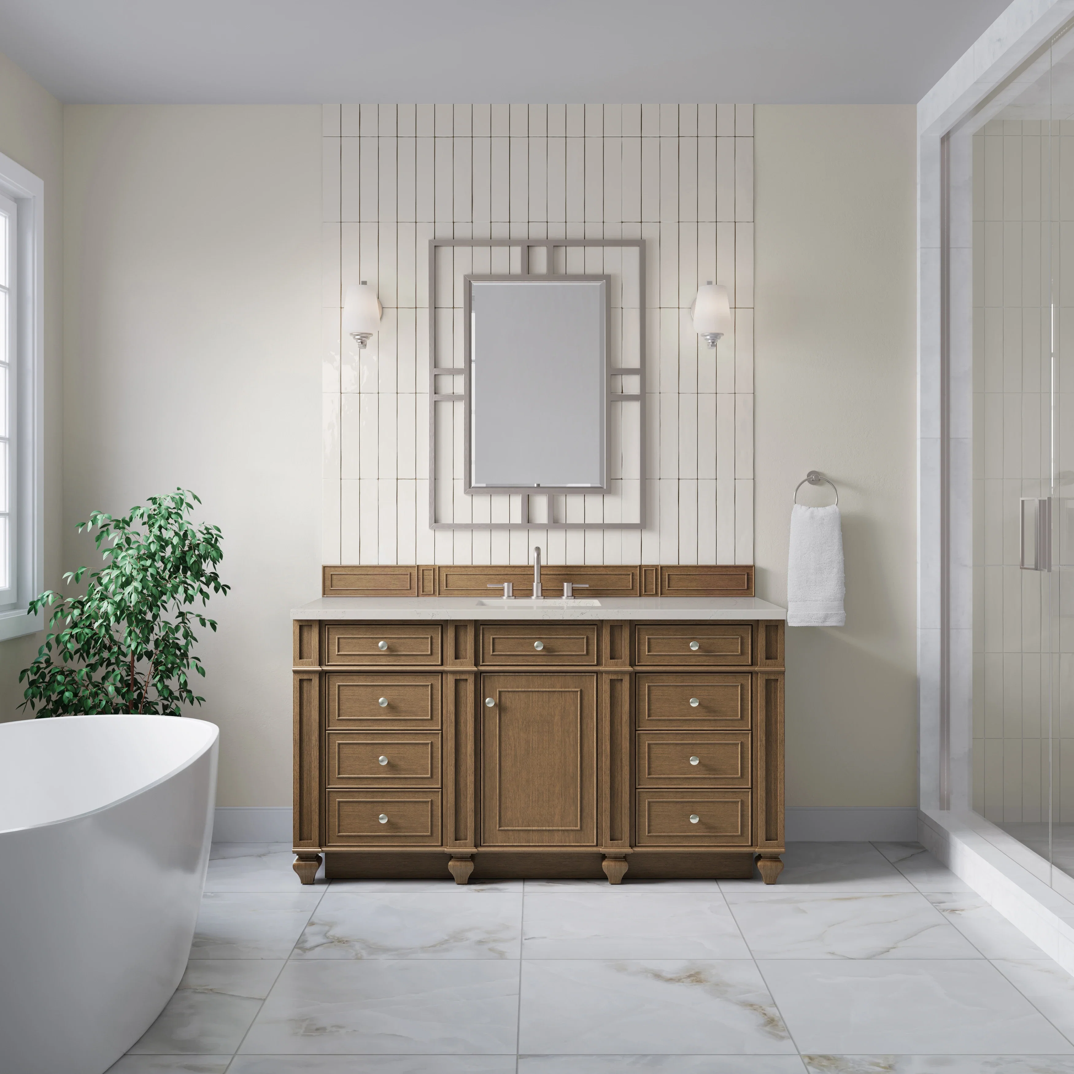 Bristol 60" Single Vanity, Saddle Brown, w/ 3 CM Siberian Silestone Top
