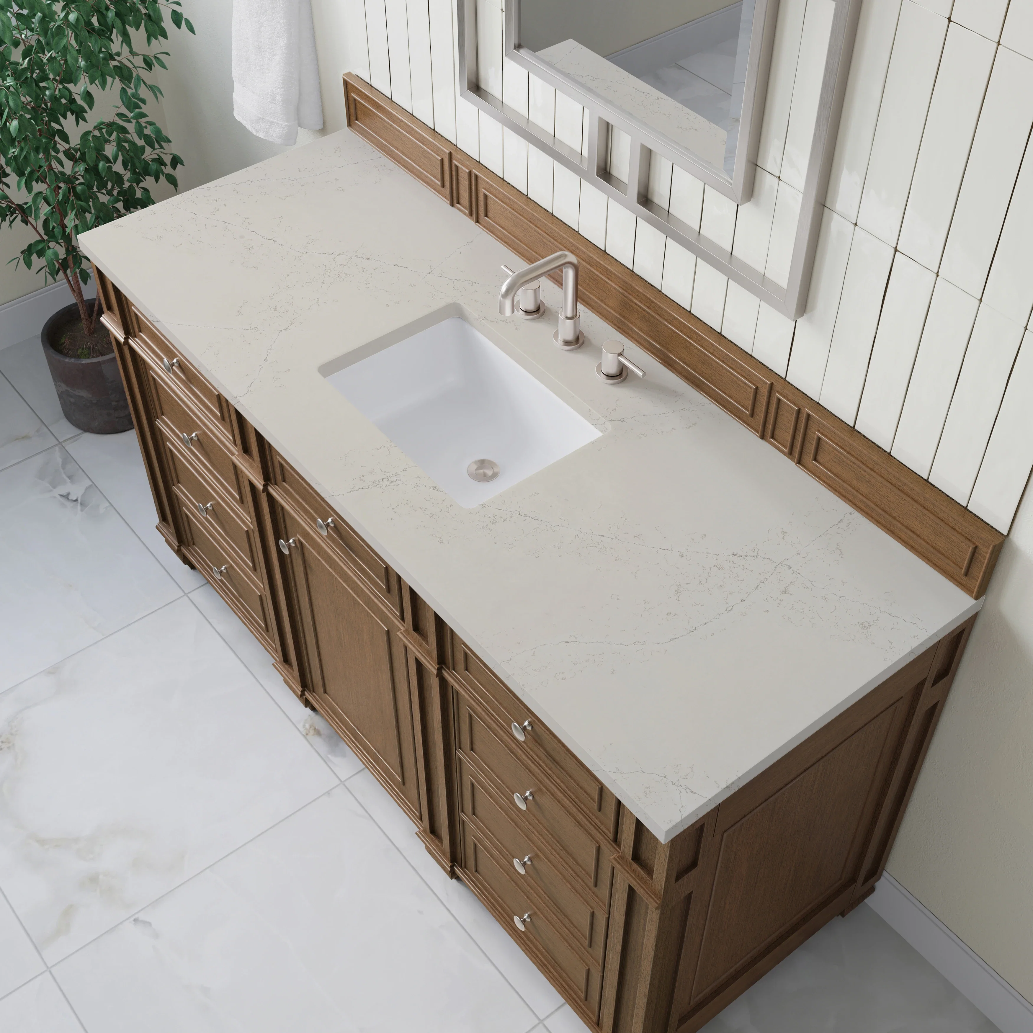 Bristol 60" Single Vanity, Saddle Brown, w/ 3 CM Siberian Silestone Top