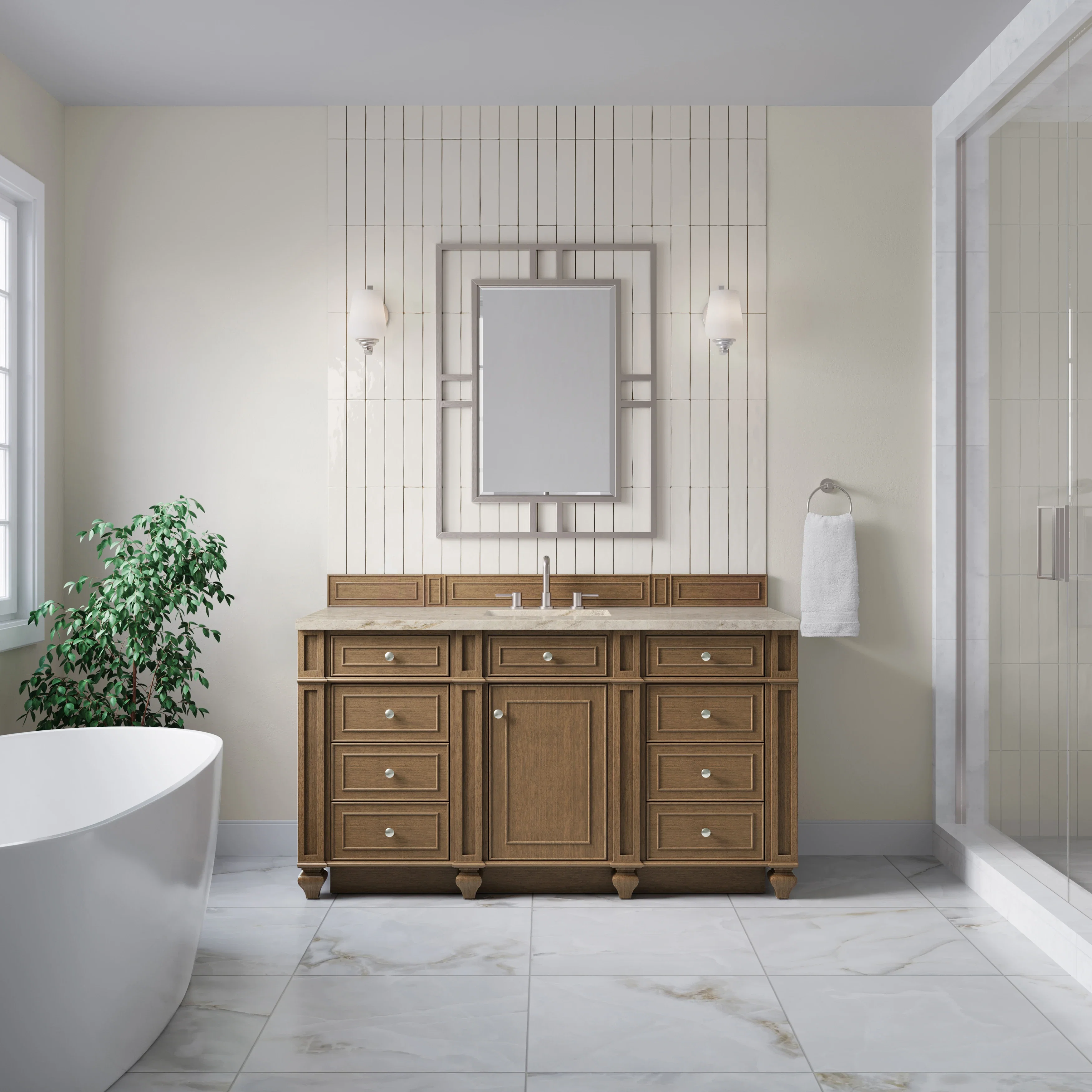 Bristol 60" Single Vanity, Saddle Brown, w/ 3 CM Tajnar Eclos Top
