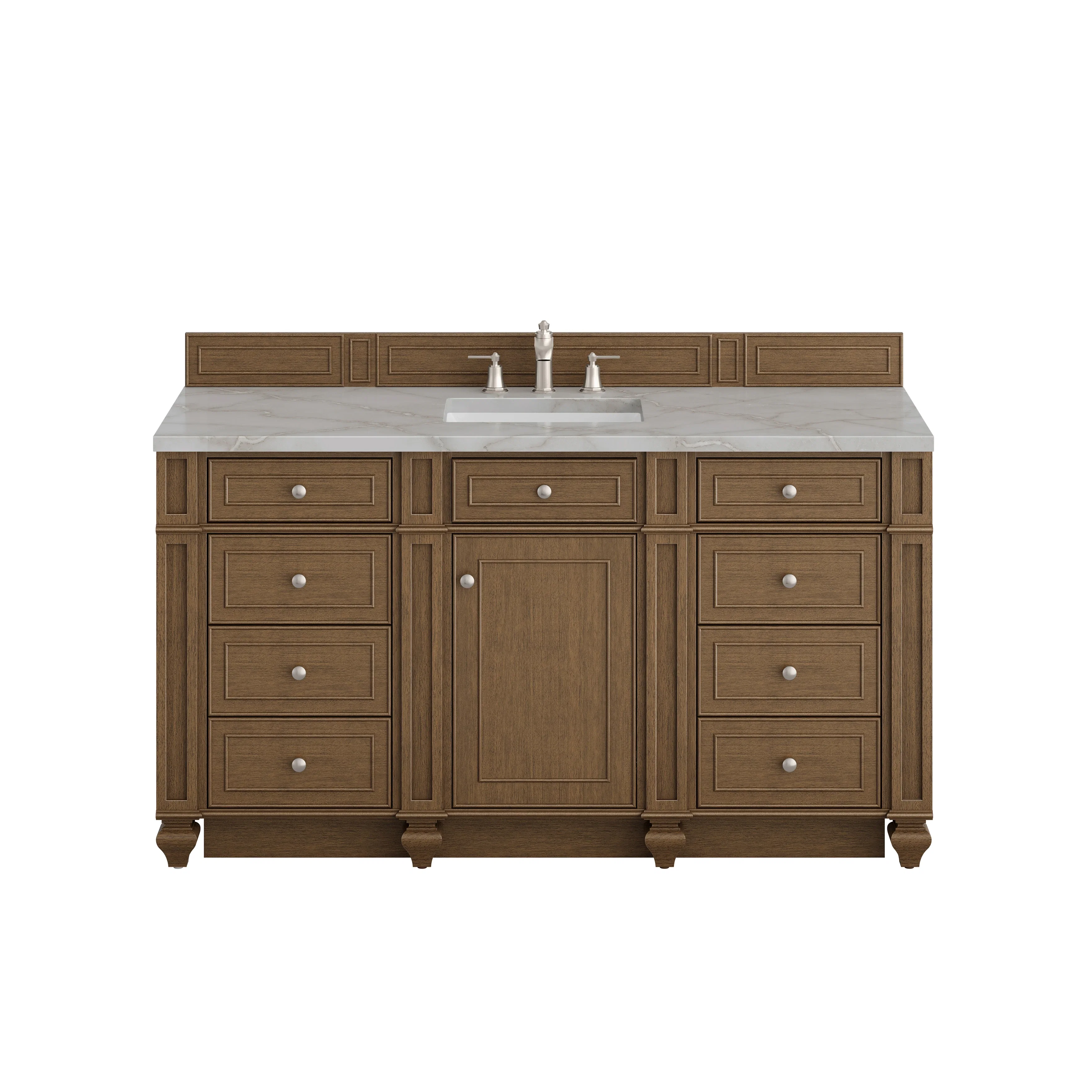 Bristol 60" Single Vanity, Saddle Brown w/ 3 CM Victorian Silver Silestone Top