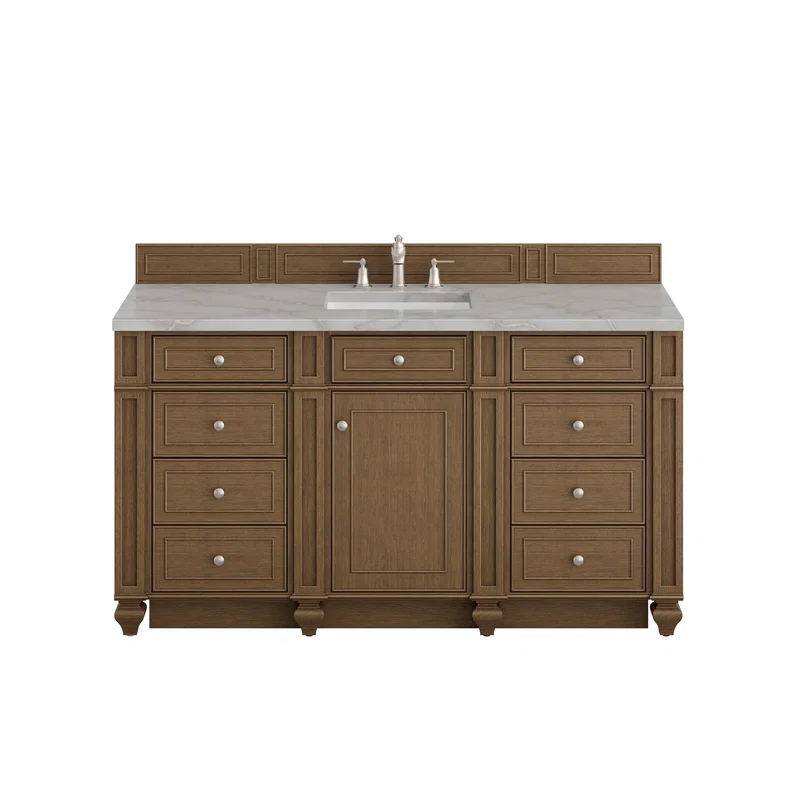 Bristol 60" Single Vanity, Saddle Brown w/ 3 CM Victorian Silver Silestone Top