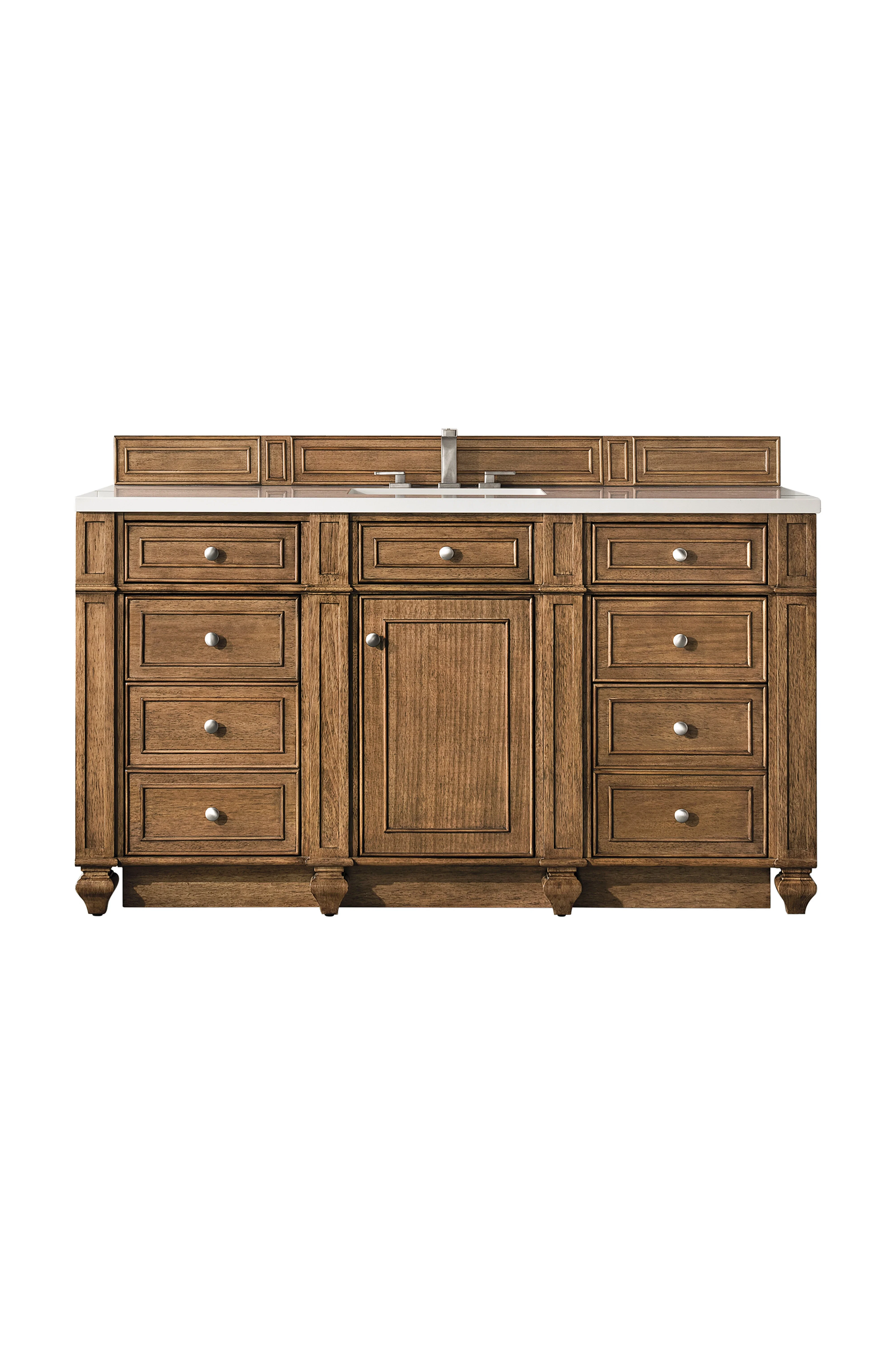 Bristol 60" Single Vanity, Saddle Brown w/ 3 CM White Zeus Silestone Top