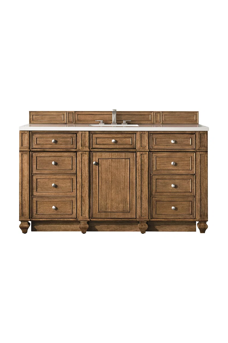 Bristol 60" Single Vanity, Saddle Brown w/ 3 CM White Zeus Silestone Top
