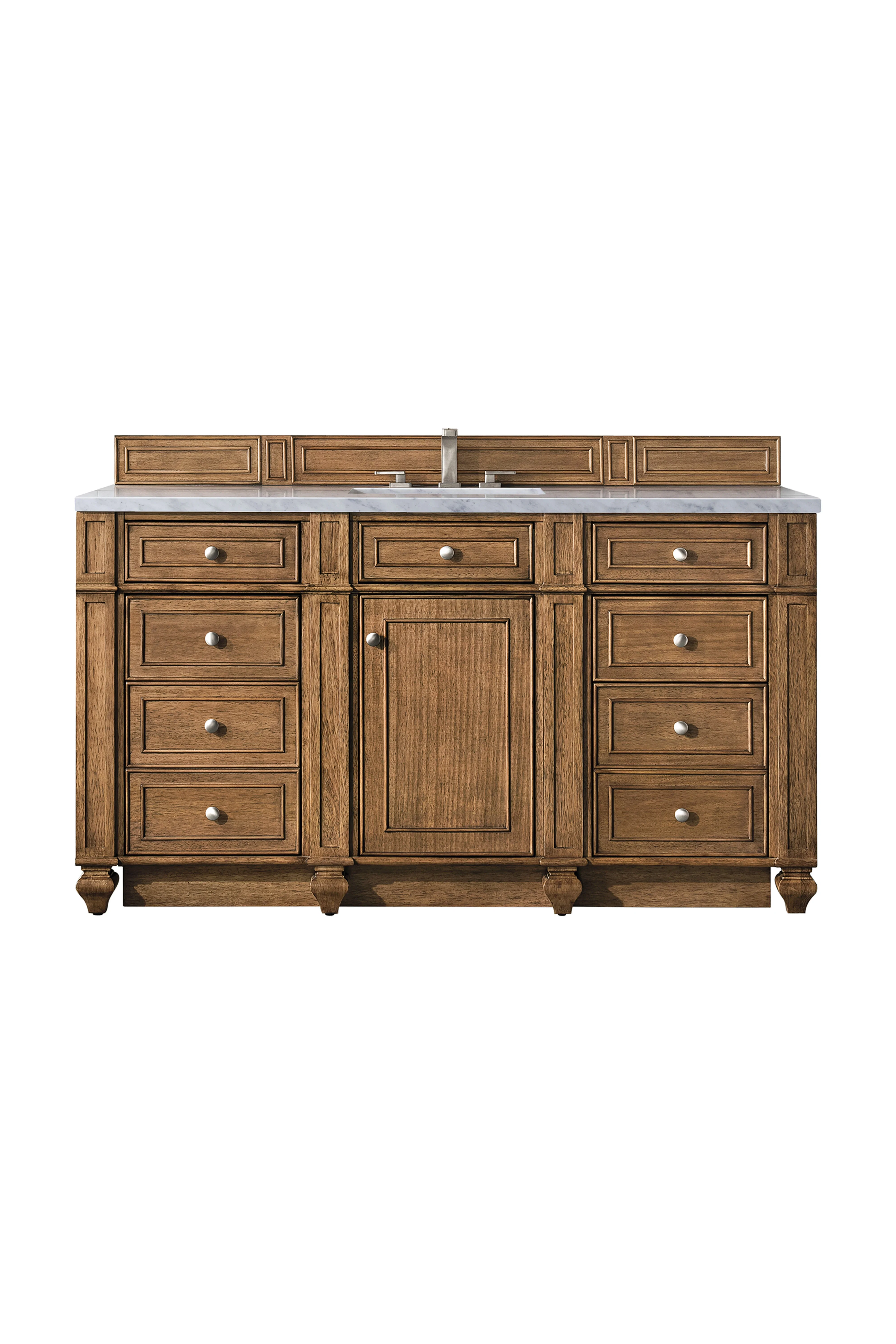 Bristol 60" Single Vanity, Saddle Brown w/ 3 CM Eternal Jasmine Pearl Silestone Top w/FreePower Wireless Charger