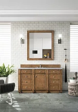 Bristol 60" Single Vanity, Saddle Brown w/ 3 CM Eternal Jasmine Pearl Silestone Top w/FreePower Wireless Charger