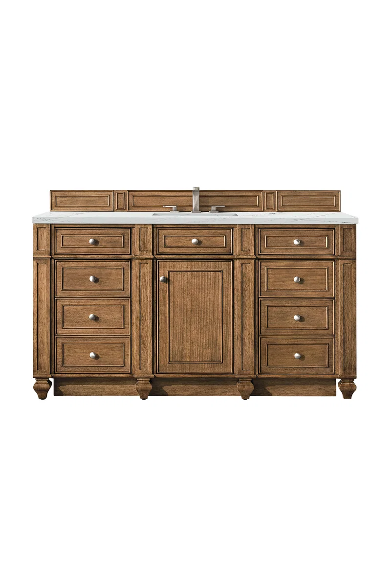 Bristol 60" Single Vanity, Saddle Brown w/ 3 CM Ethereal Noctis Silestone Top w/FreePower Wireless Charger