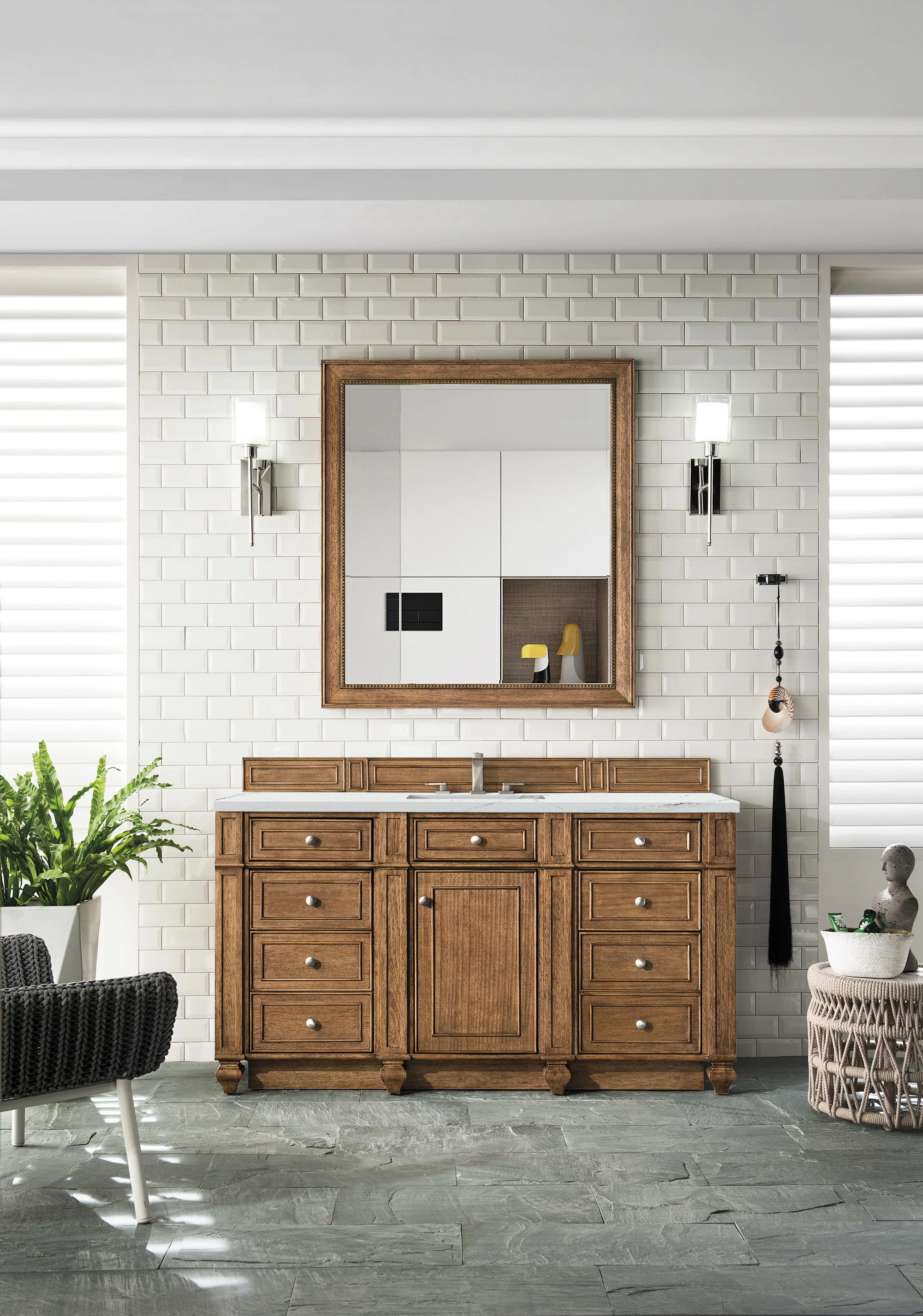 Bristol 60" Single Vanity, Saddle Brown w/ 3 CM Ethereal Noctis Silestone Top w/FreePower Wireless Charger
