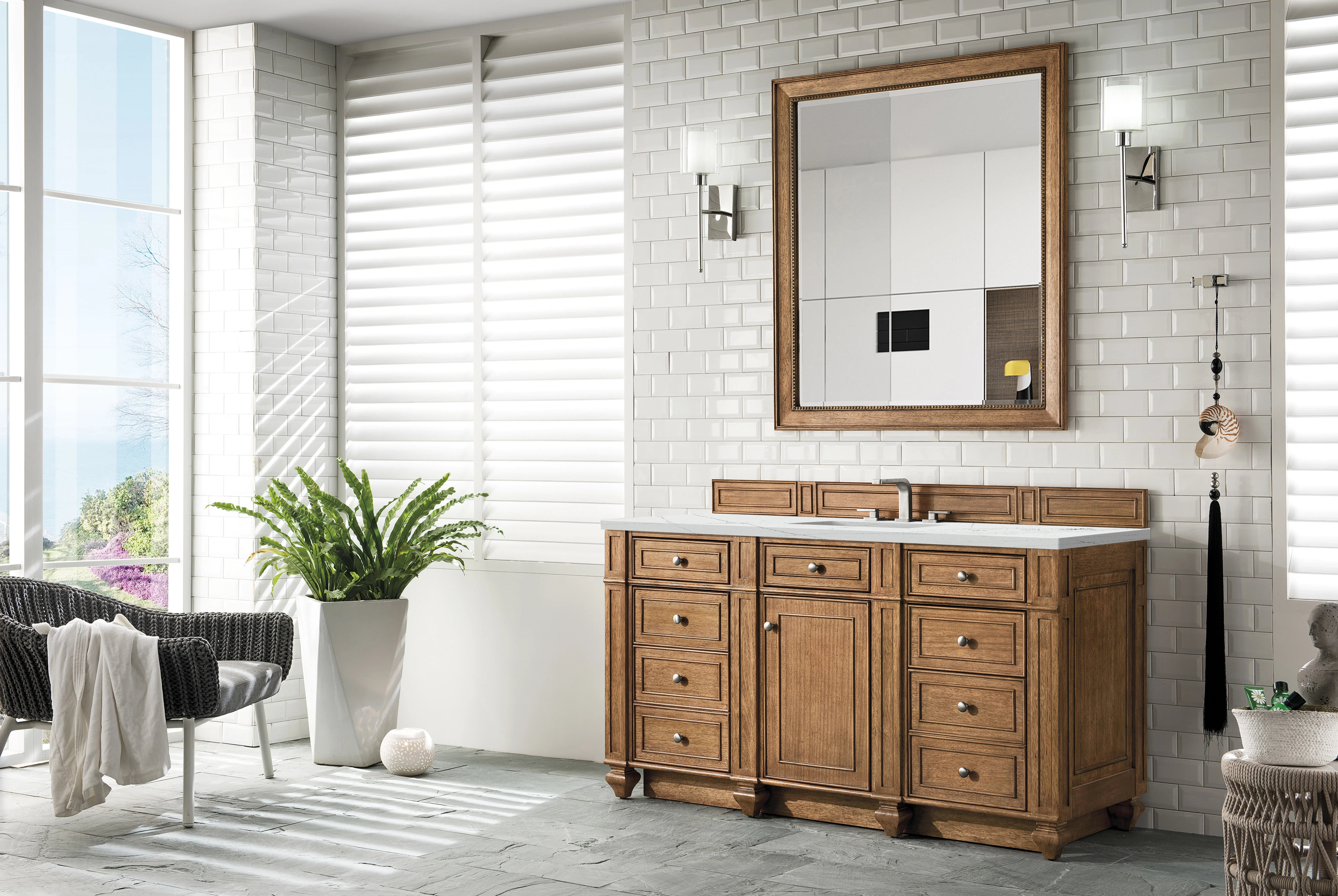 Bristol 60" Single Vanity, Saddle Brown w/ 3 CM Ethereal Noctis Silestone Top w/FreePower Wireless Charger