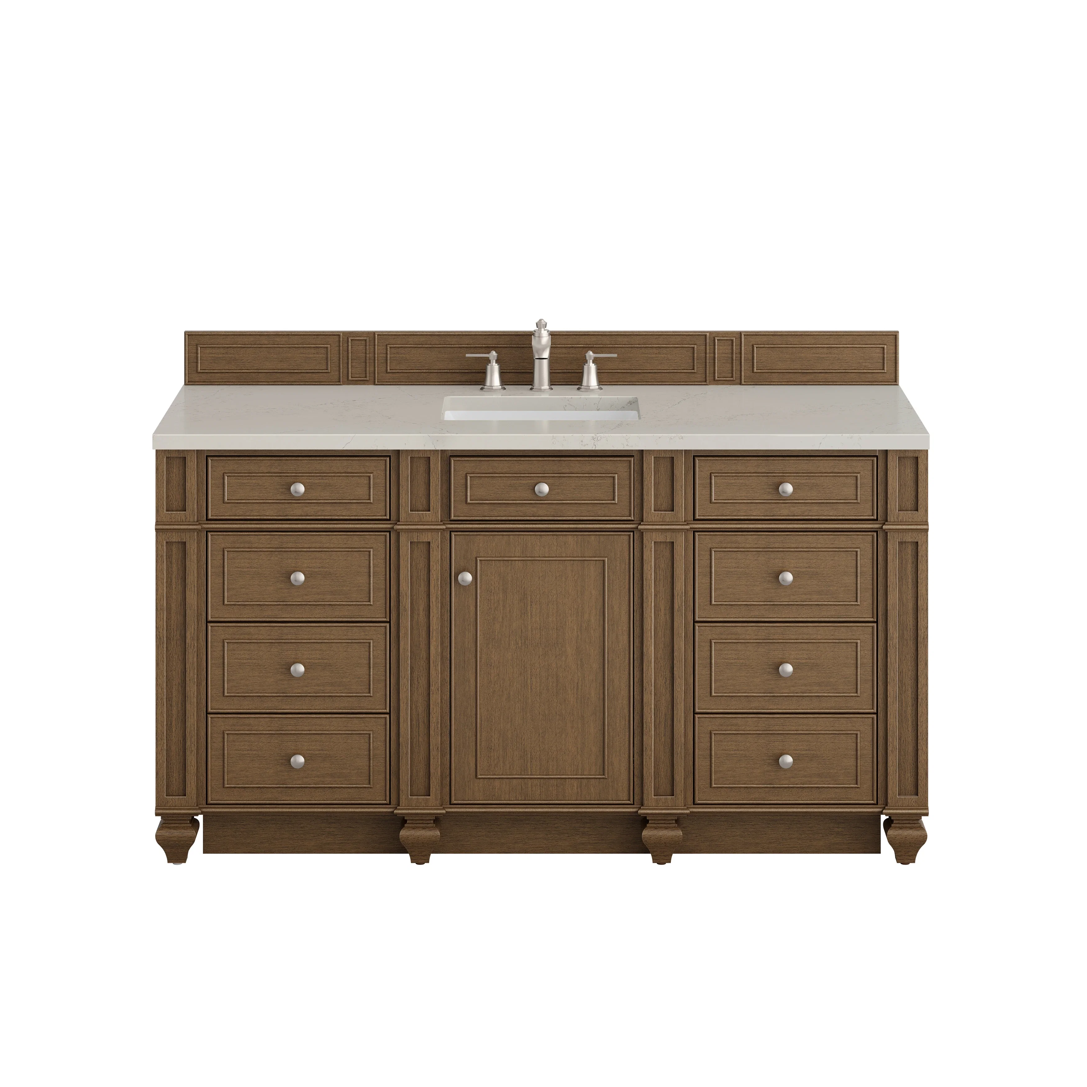 Bristol 60" Single Vanity, Saddle Brown, w/ 3 CM Siberian Silestone Top w/FreePower Wireless Charger