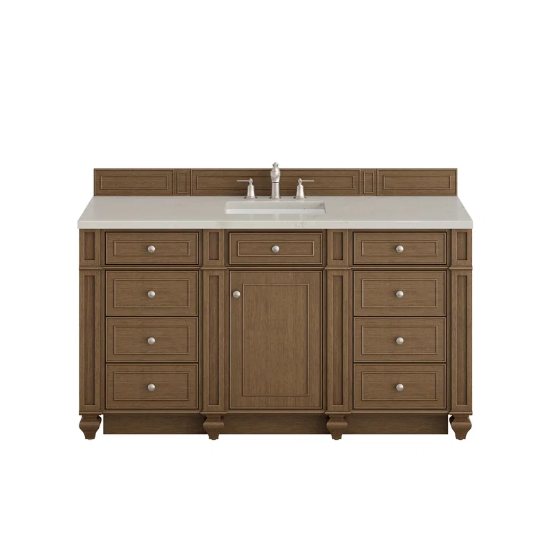Bristol 60" Single Vanity, Saddle Brown, w/ 3 CM Siberian Silestone Top w/FreePower Wireless Charger