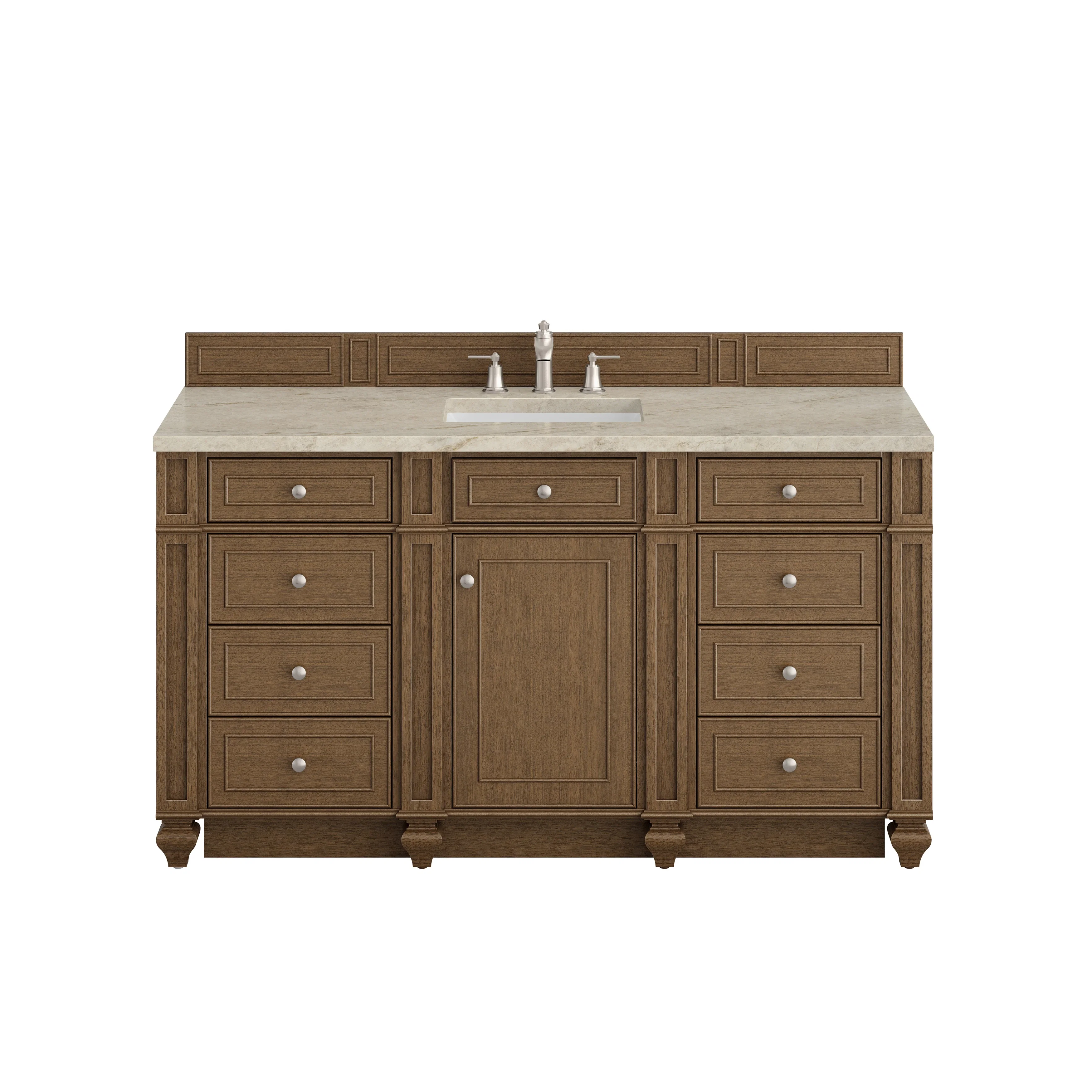 Bristol 60" Single Vanity, Saddle Brown, w/ 3 CM Tajnar Eclos Top w/FreePower Wireless Charger