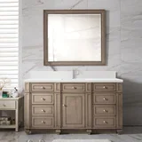 Bristol 60" Single Vanity, Whitewashed Walnut w/ Single Hole 3 CM White Zeus Silestone Top & Backsplash