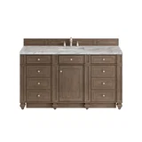 Bristol 60" Single Vanity, Whitewashed Walnut w/ 3 CM Carrara Marble Top