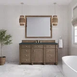 Bristol 60" Single Vanity, Whitewashed Walnut w/ 3 CM Charcoal Soapstone Silestone Top