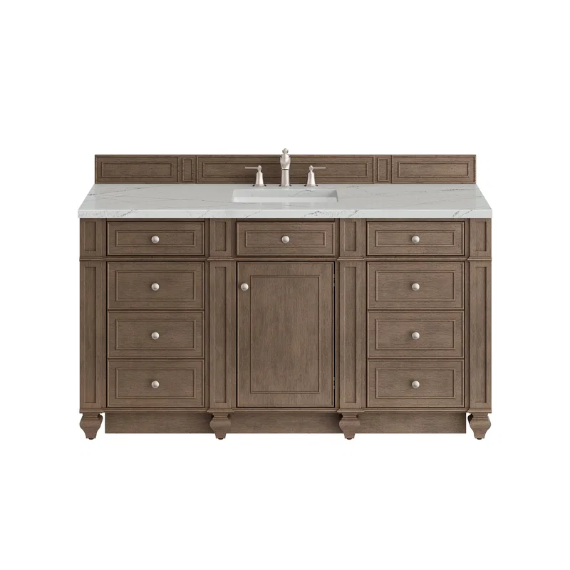 Bristol 60" Single Vanity, Whitewashed Walnut w/ 3 CM Ethereal Noctis Silestone Top