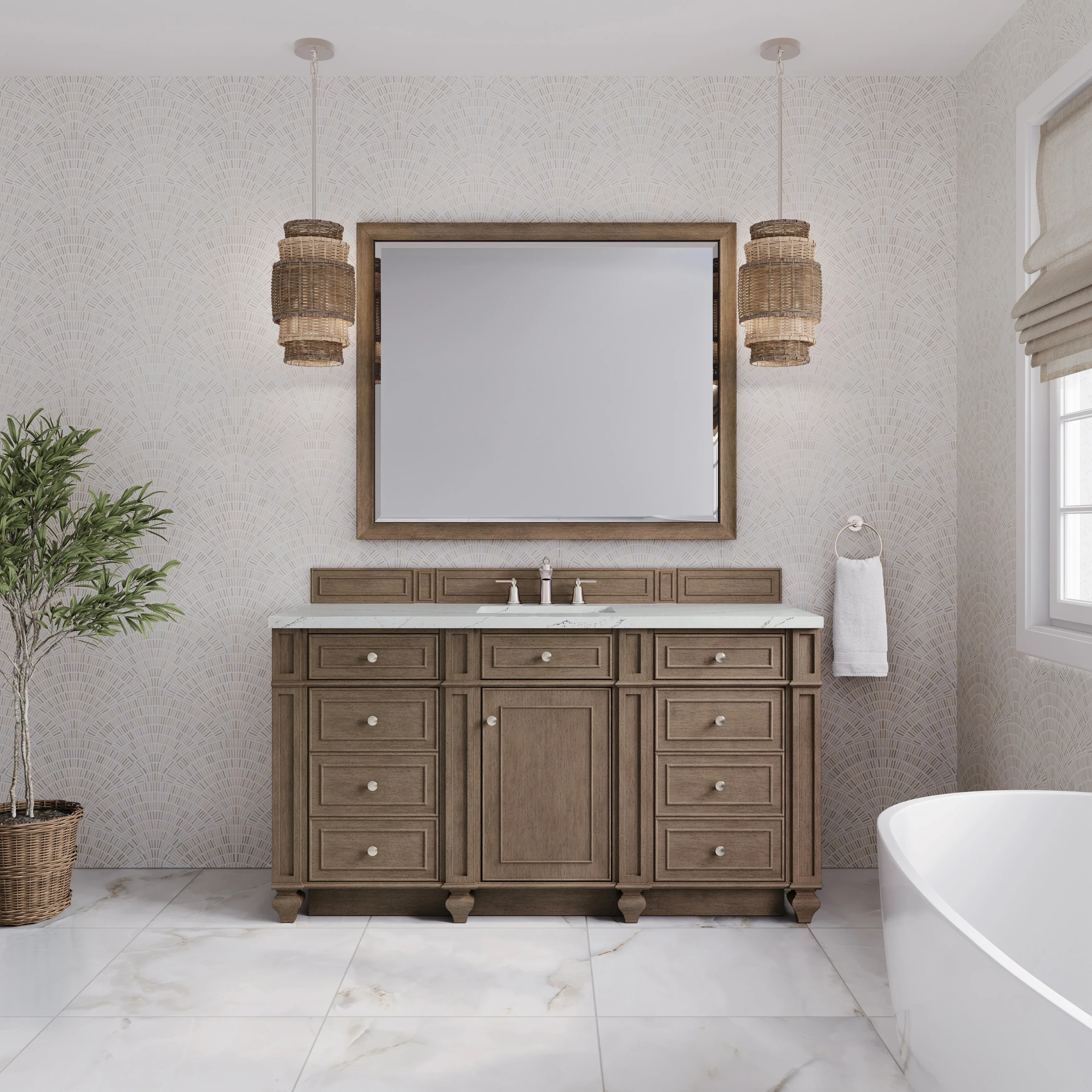 Bristol 60" Single Vanity, Whitewashed Walnut w/ 3 CM Ethereal Noctis Silestone Top
