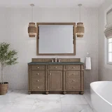 Bristol 60" Single Vanity, Whitewashed Walnut w/ 3 CM Parisien Bleu Silestone Top