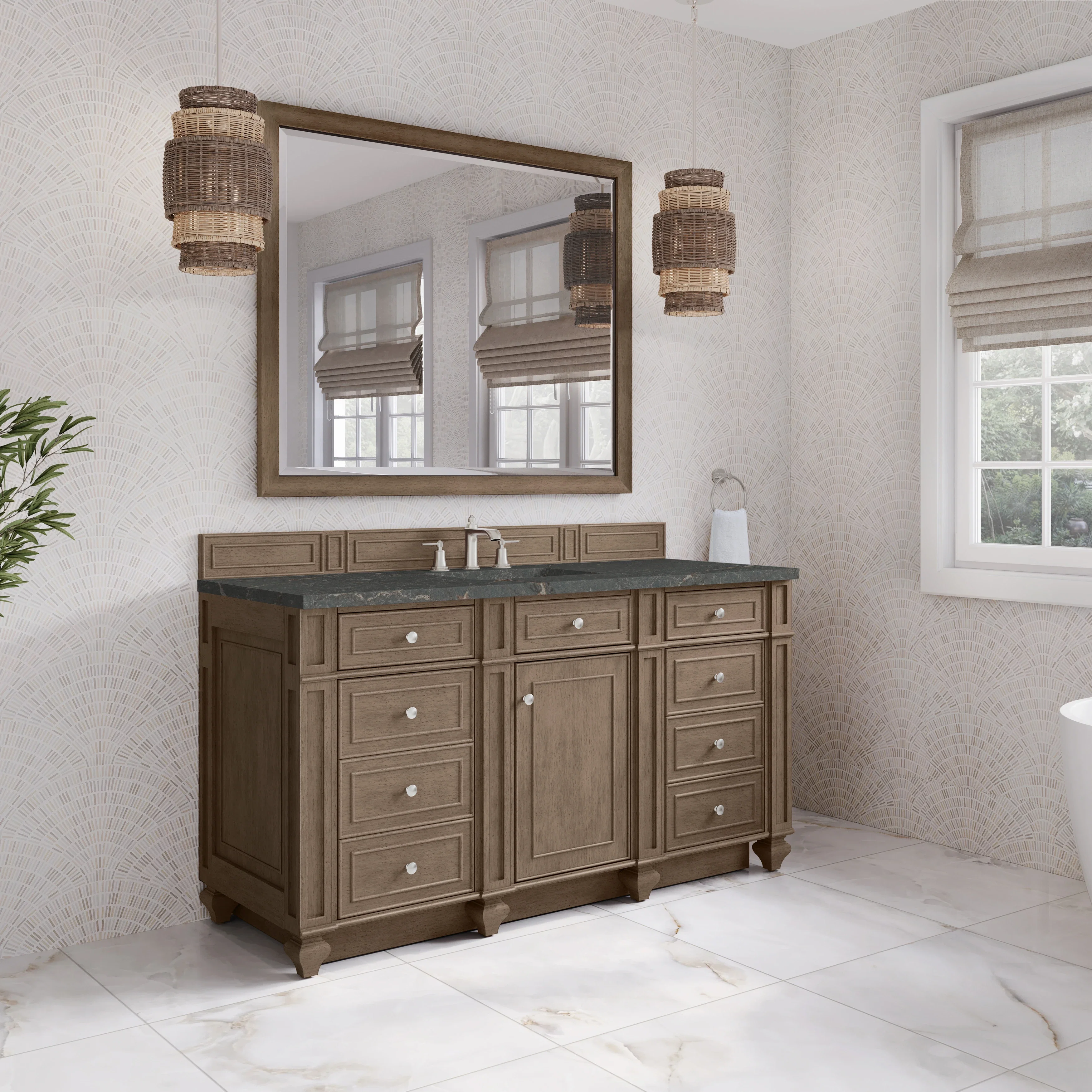 Bristol 60" Single Vanity, Whitewashed Walnut w/ 3 CM Parisien Bleu Silestone Top