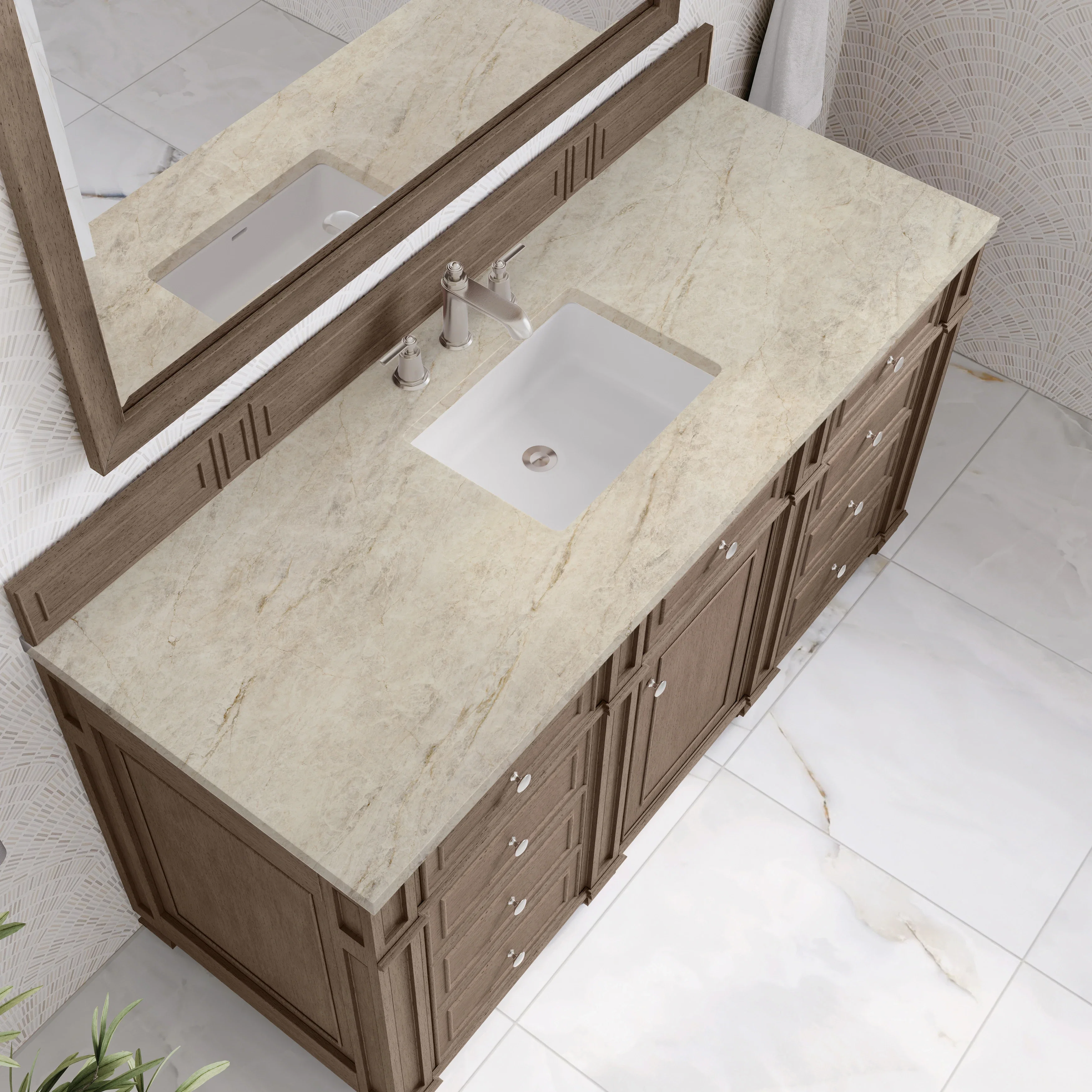 Bristol 60" Single Vanity Whitewashed Walnut, w/ 3 CM Tajnar Eclos Top