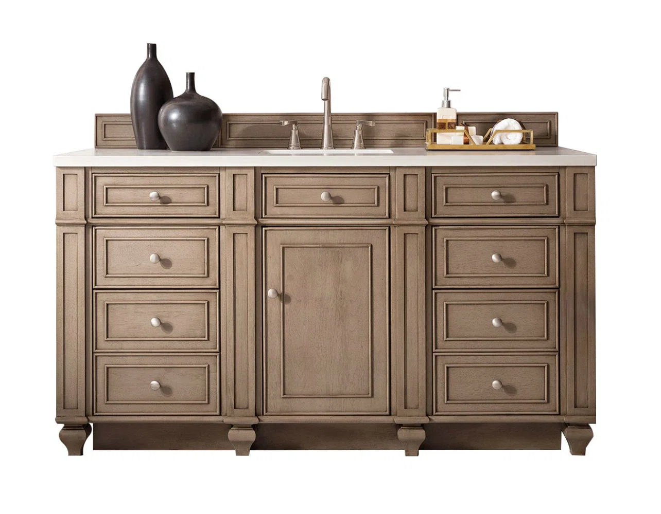 Bristol 60" Single Vanity, Whitewashed Walnut w/ 3 CM White Zeus Silestone Top