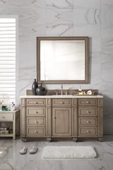 Bristol 60" Single Vanity, Whitewashed Walnut w/ 3 CM White Zeus Silestone Top