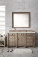 Bristol 60" Single Vanity, Whitewashed Walnut w/ 3 CM Eternal Jasmine Pearl Silestone Top w/FreePower Wireless Charger