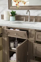 Bristol 60" Single Vanity, Whitewashed Walnut w/ 3 CM Eternal Jasmine Pearl Silestone Top w/FreePower Wireless Charger