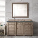 Bristol 60" Single Vanity, Whitewashed Walnut w/ 3 CM Parisien Bleu Silestone Top w/FreePower Wireless Charger