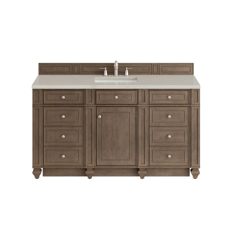 Bristol 60" Single Vanity Whitewashed Walnut, w/ 3 CM Siberian Silestone Top w/FreePower Wireless Charger