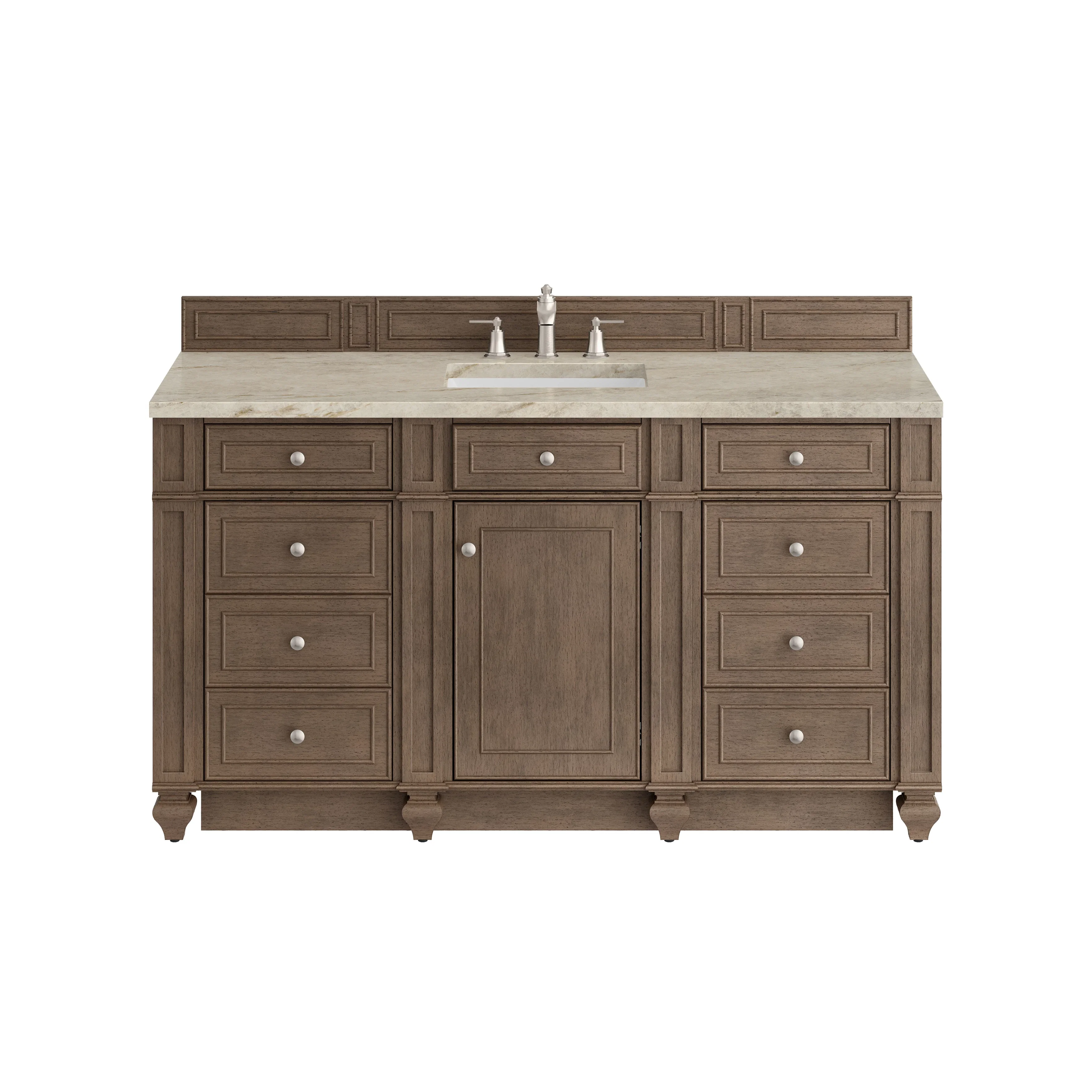 Bristol 60" Single Vanity Whitewashed Walnut, w/ 3 CM Tajnar Eclos Top w/FreePower Wireless Charger