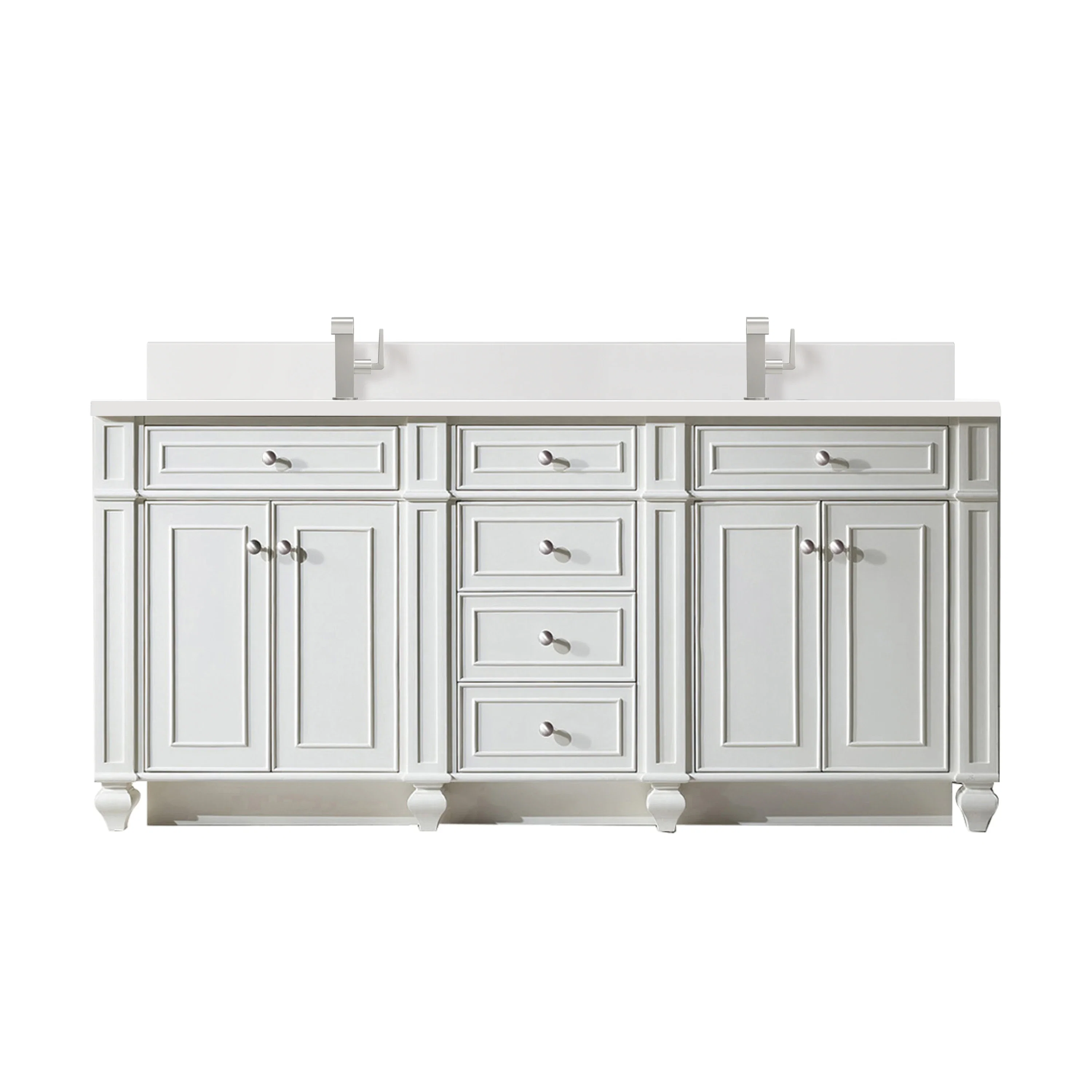 Bristol 72" Double Vanity, Bright White w/ Single Hole 3 CM White Zeus Silestone Top & Backsplash