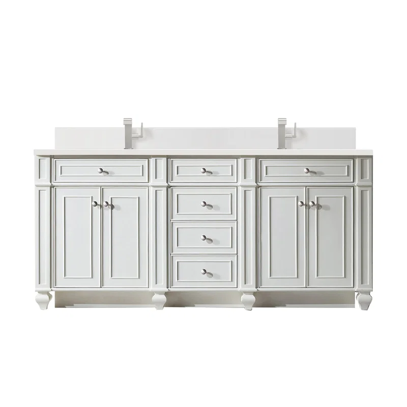 Bristol 72" Double Vanity, Bright White w/ Single Hole 3 CM White Zeus Silestone Top & Backsplash