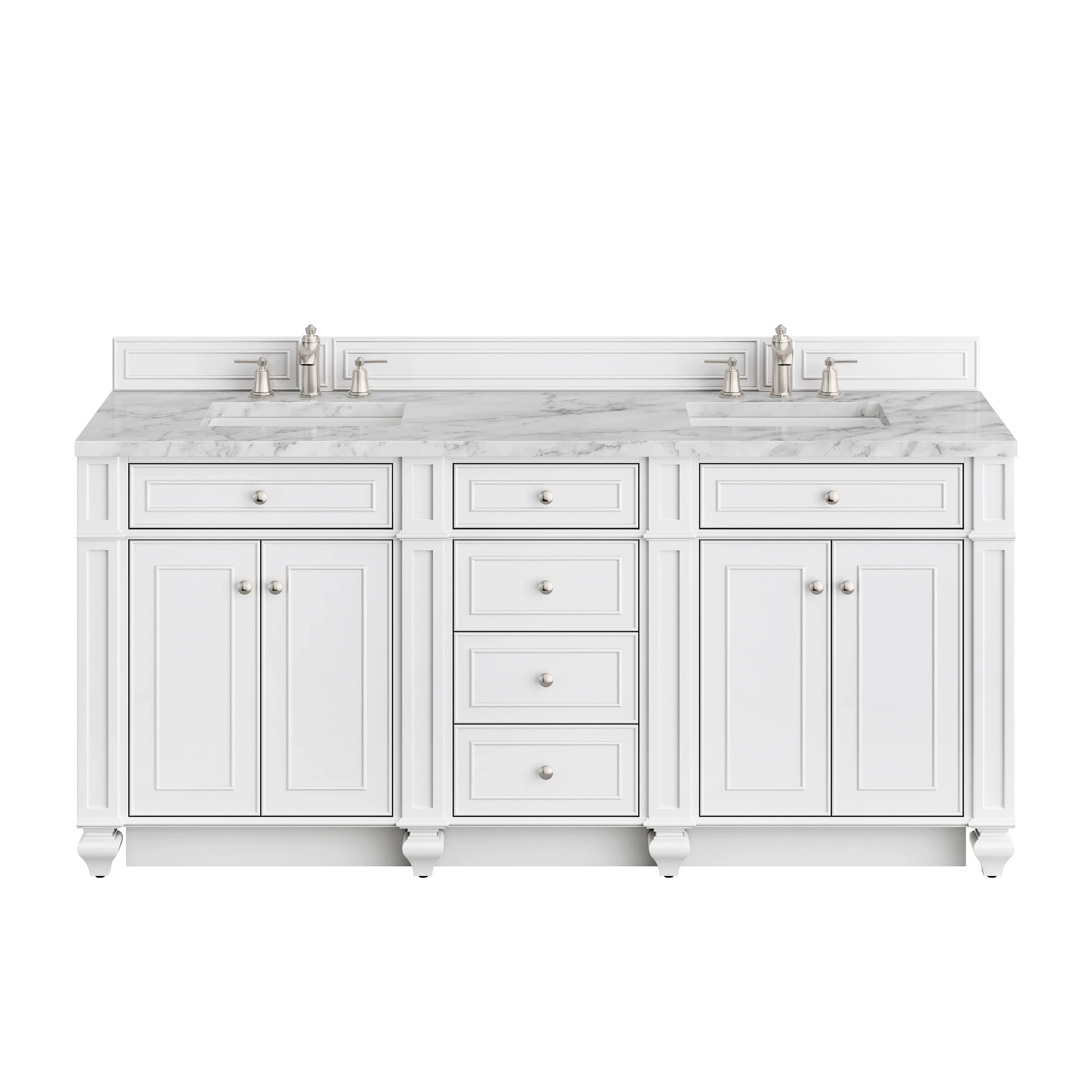 Bristol 72" Double Vanity, Bright White w/ 3 CM Carrara Marble Top