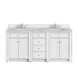 Bristol 72" Double Vanity, Bright White w/ 3 CM Carrara Marble Top