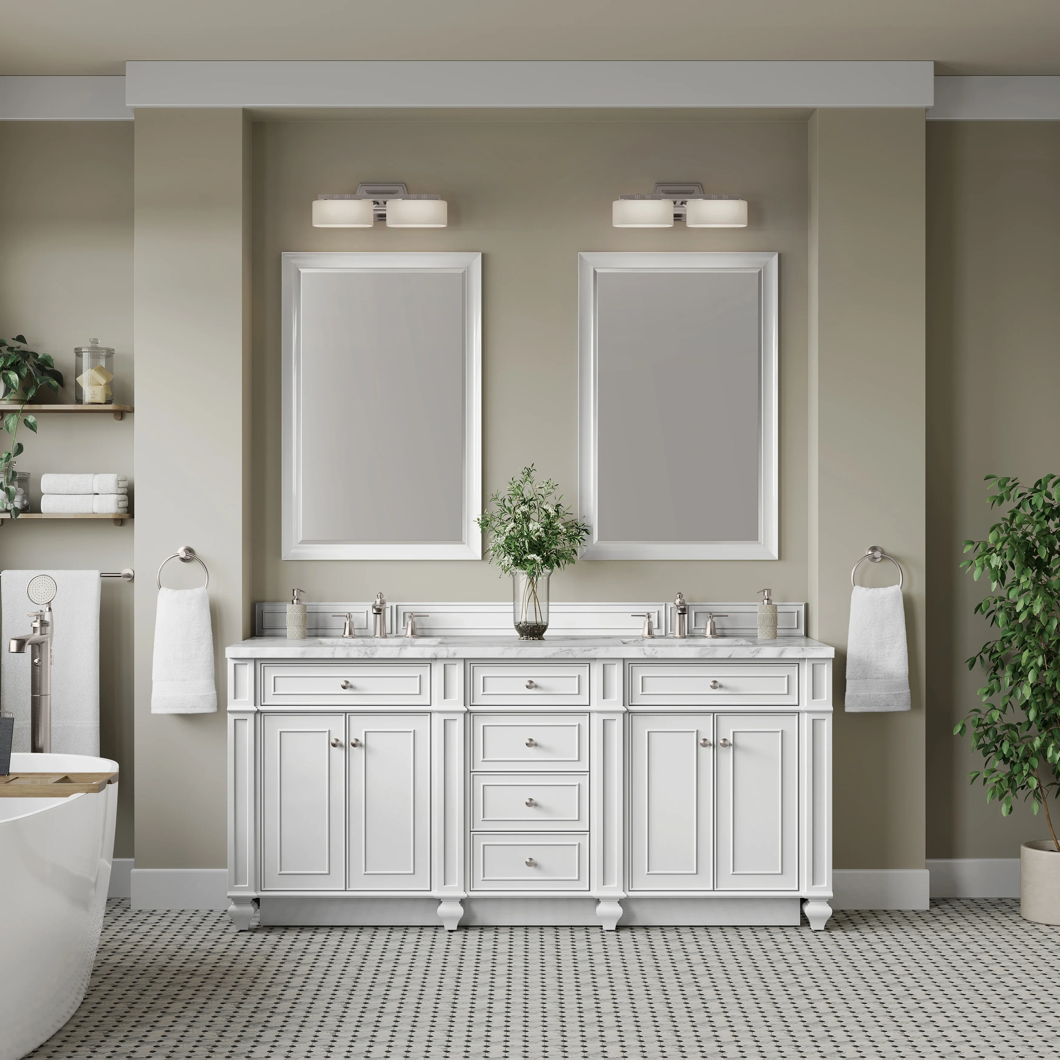 Bristol 72" Double Vanity, Bright White w/ 3 CM Carrara Marble Top