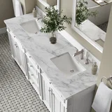 Bristol 72" Double Vanity, Bright White w/ 3 CM Carrara Marble Top