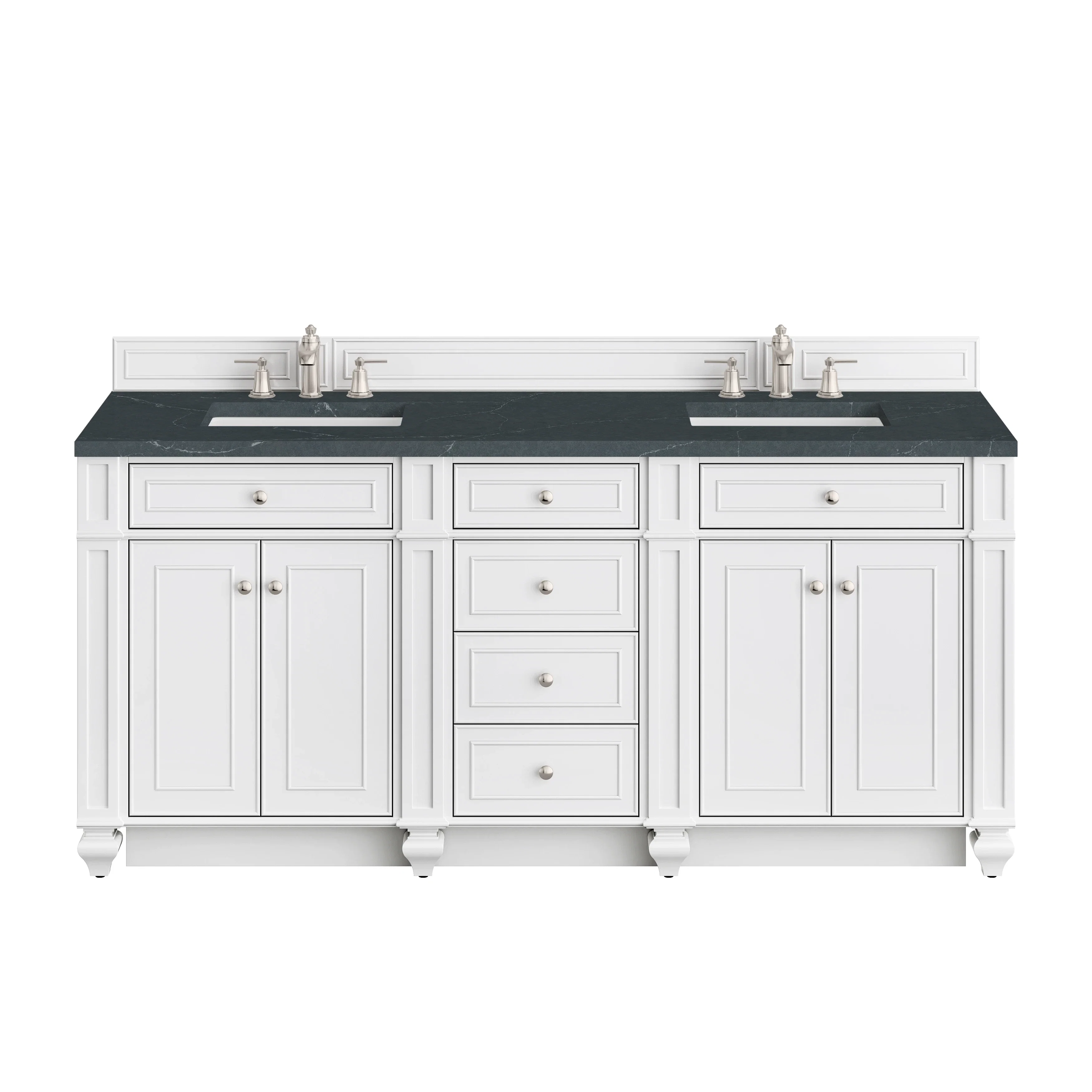 Bristol 72" Double Vanity, Bright White w/ 3 CM Charcoal Soapstone Silestone Top