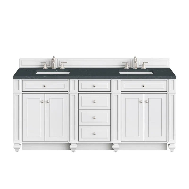 Bristol 72" Double Vanity, Bright White w/ 3 CM Charcoal Soapstone Silestone Top