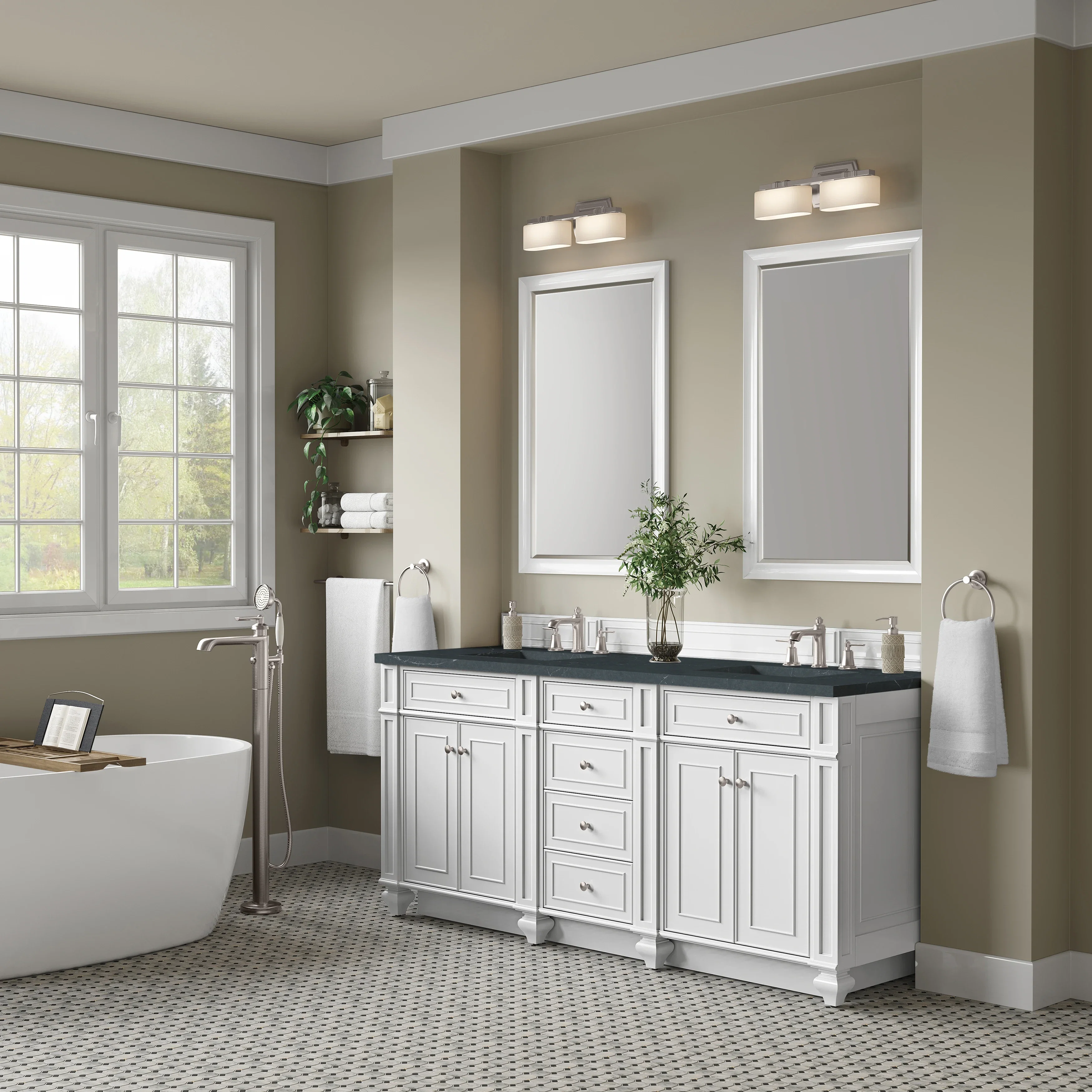 Bristol 72" Double Vanity, Bright White w/ 3 CM Charcoal Soapstone Silestone Top