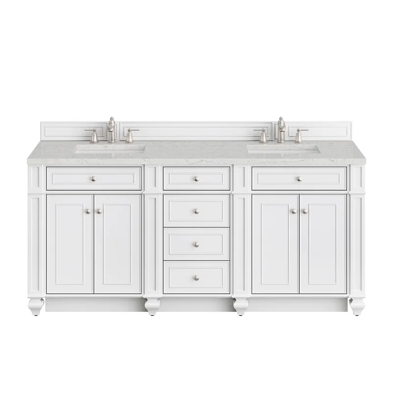 Bristol 72" Double Vanity, Bright White w/ 3 CM Eternal Jasmine Pearl Silestone Top