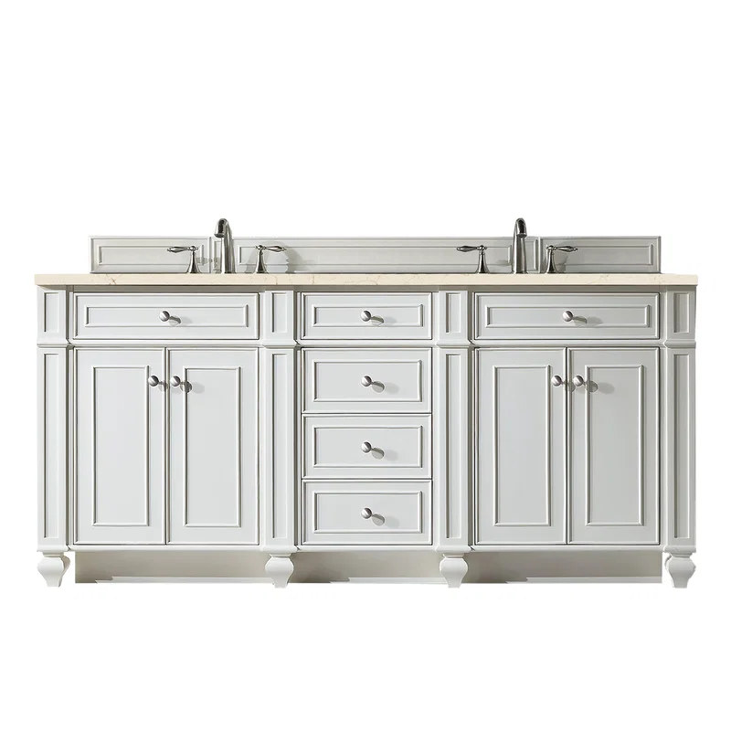 Bristol 72" Double Vanity, Bright White w/ 3 CM Eternal Marfil Silestone Top
