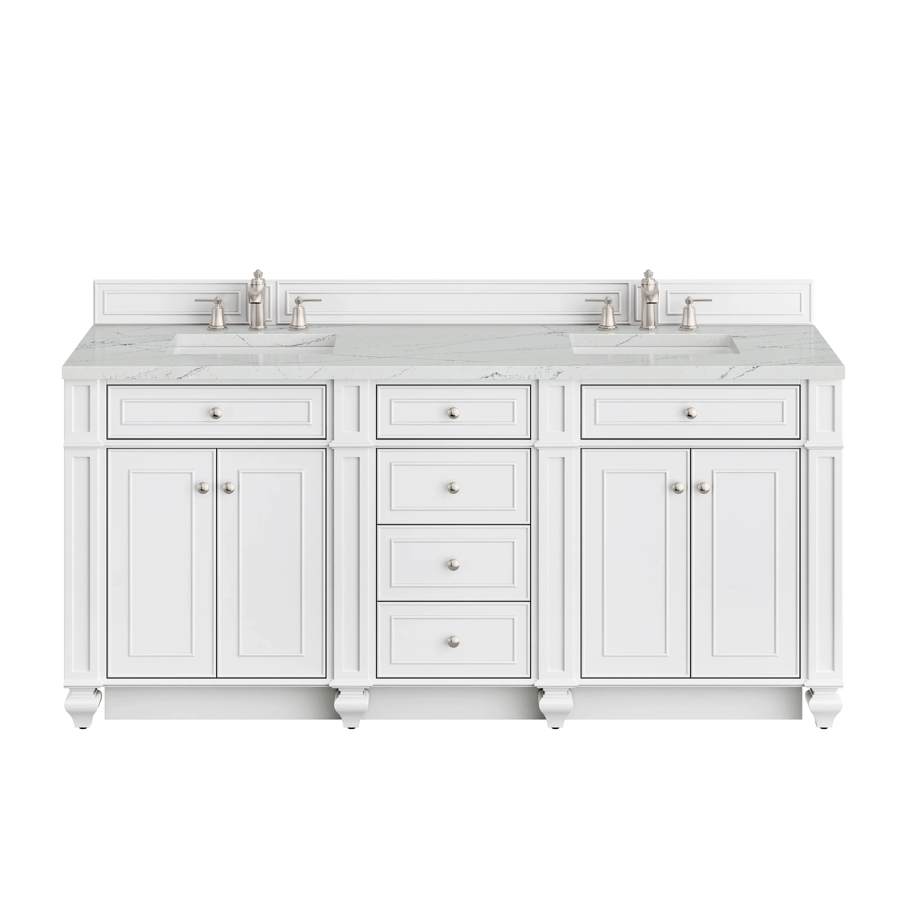 Bristol 72" Double Vanity, Bright White w/ 3 CM Ethereal Noctis Silestone Top