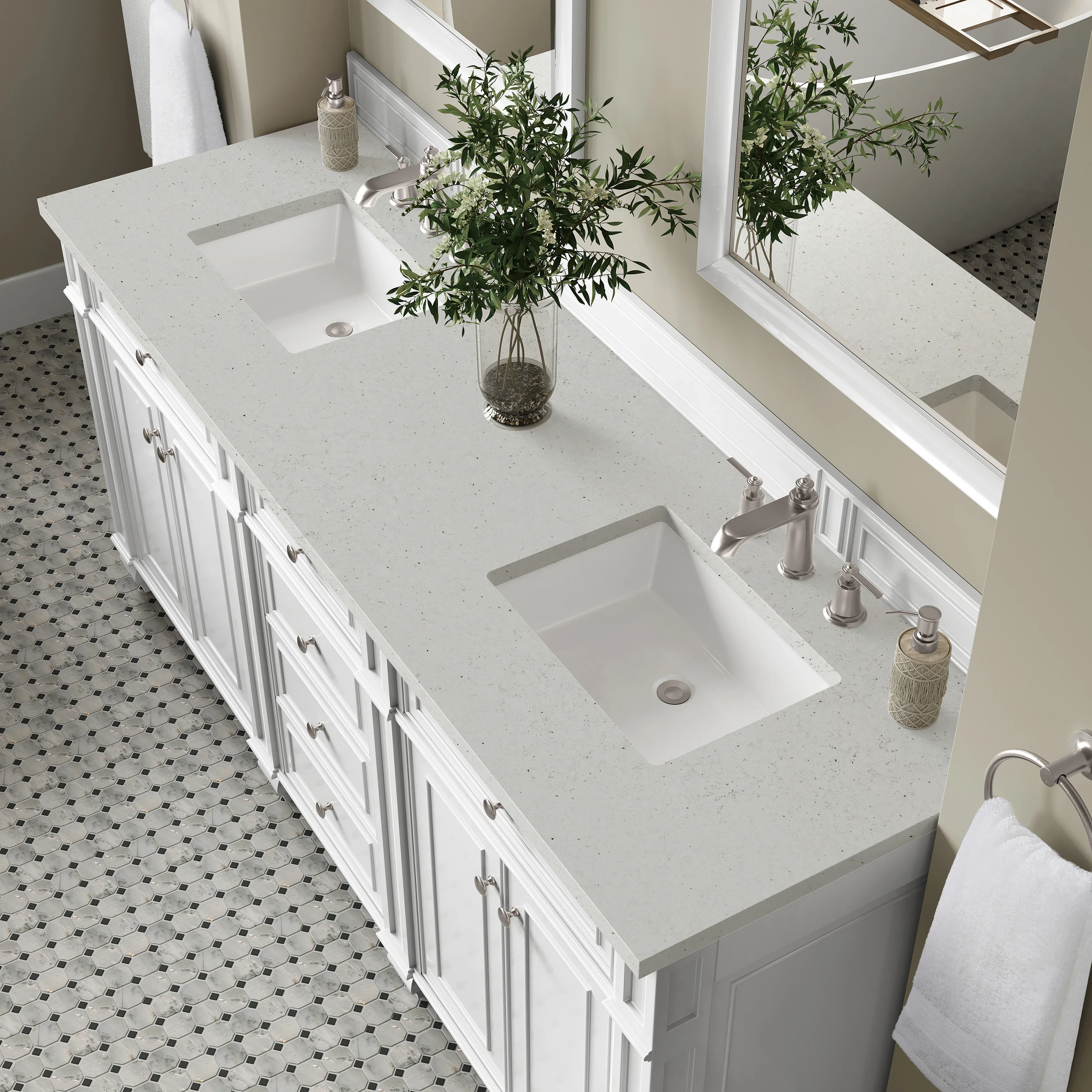Bristol 72" Double Vanity, Bright White w/ 3 CM Lime Delight Silestone Top
