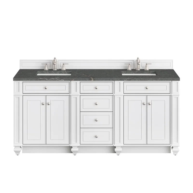 Bristol 72" Double Vanity, Bright White w/ 3 CM Parisien Bleu Silestone Top