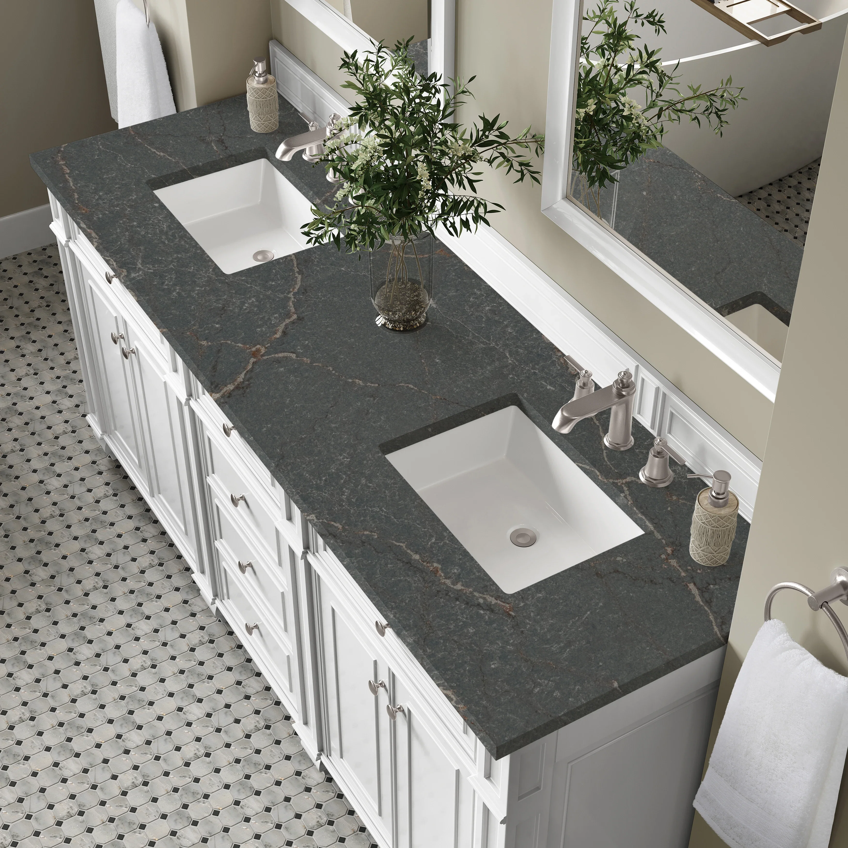 Bristol 72" Double Vanity, Bright White w/ 3 CM Parisien Bleu Silestone Top