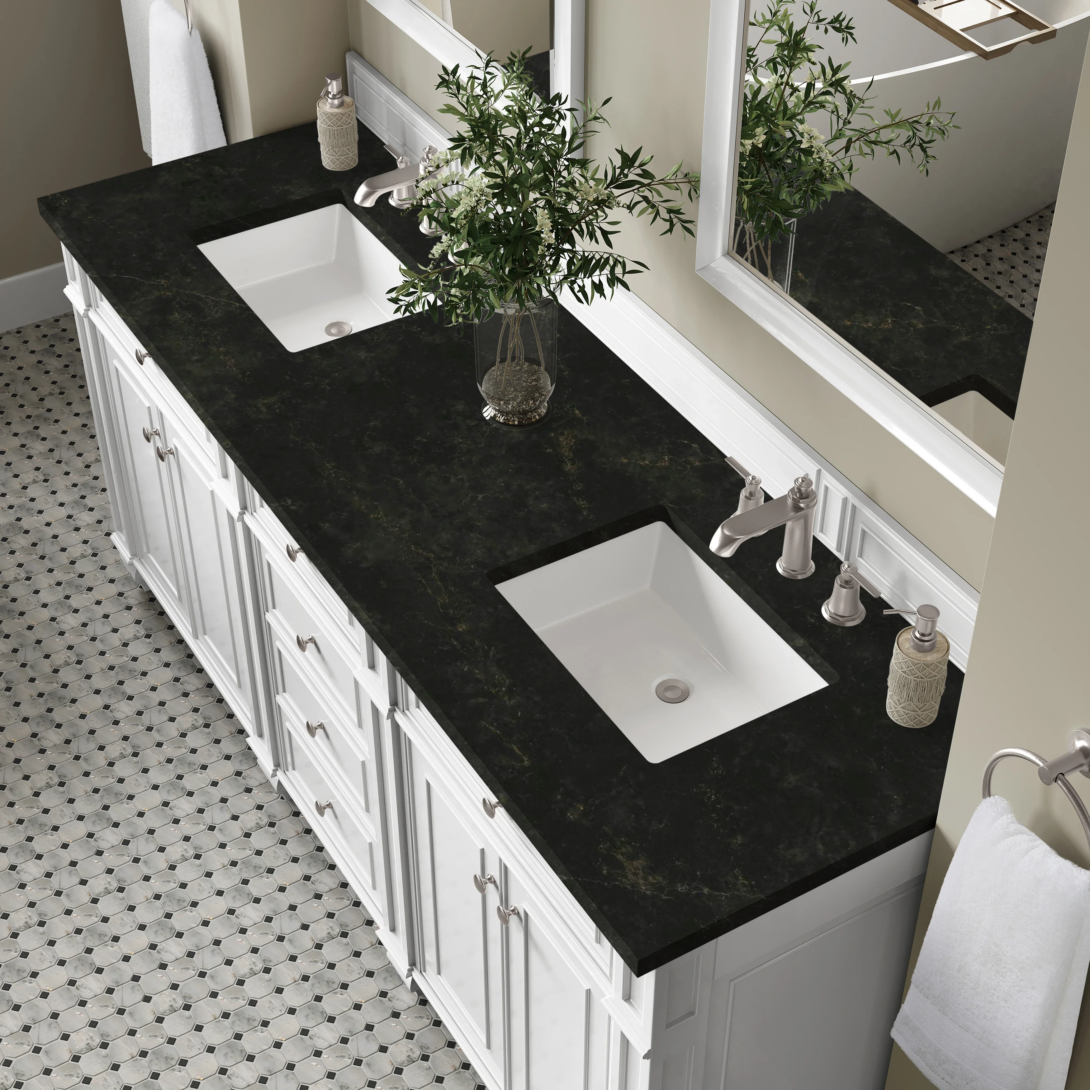 Bristol 72" Double Vanity, Bright White, w/ 3 CM Phantome Eclos Top