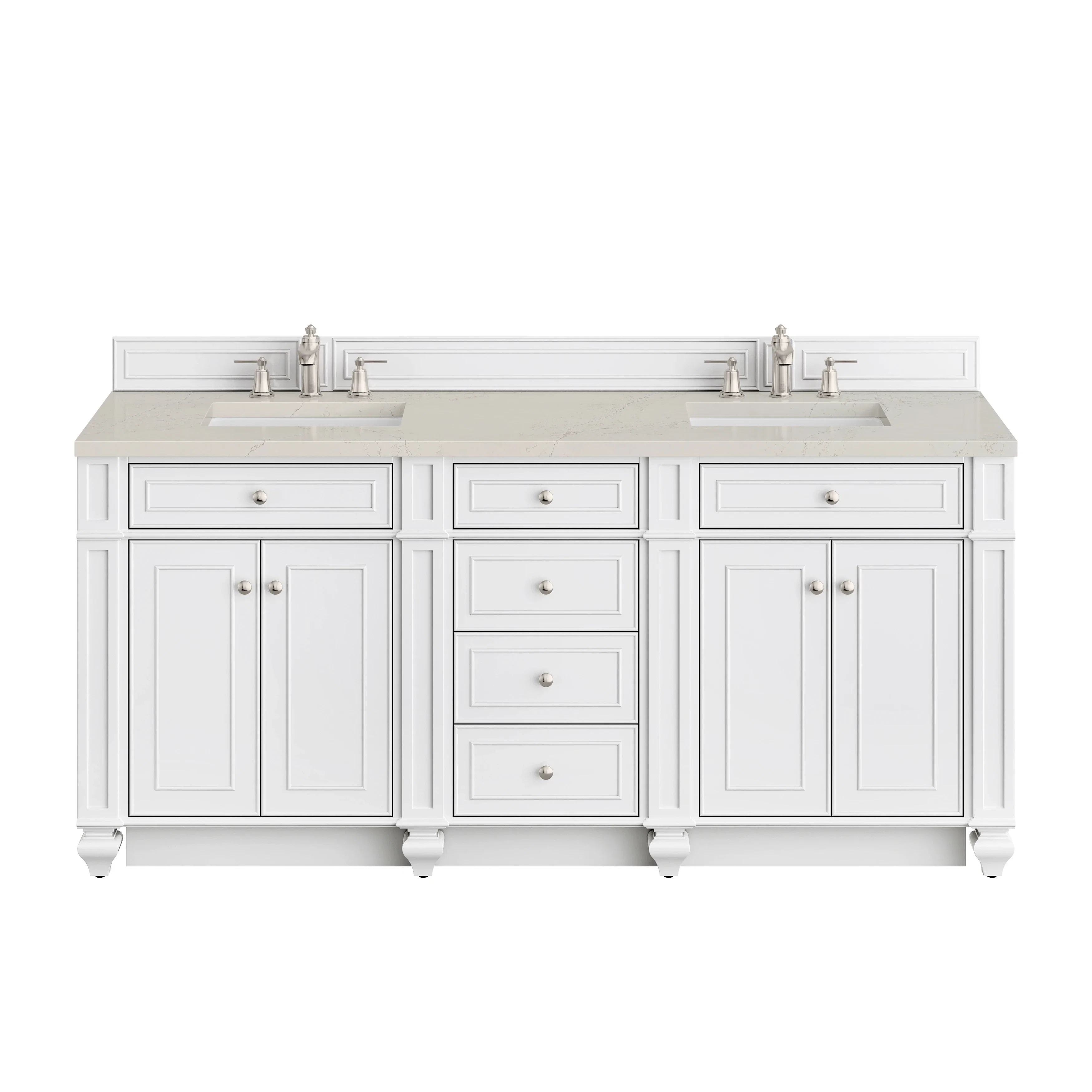 Bristol 72" Double Vanity, Bright White, w/ 3 CM Siberian Silestone Top