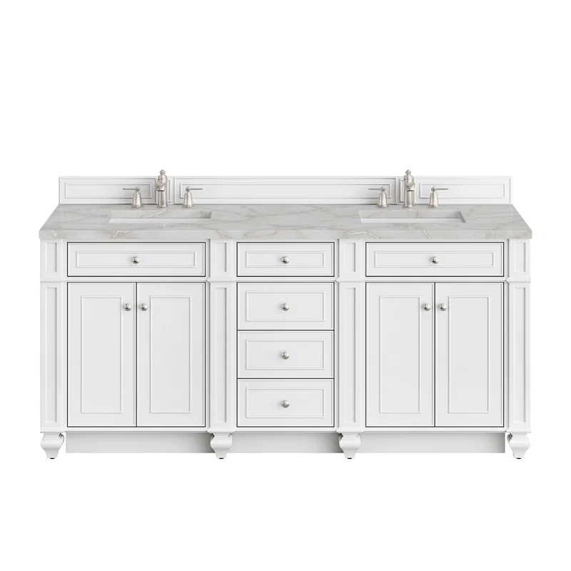 Bristol 72" Double Vanity, Bright White w/ 3 CM Victorian Silver Silestone Top