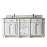 Bristol 72" Double Vanity, Bright White w/ 3 CM White Zeus Silestone Top