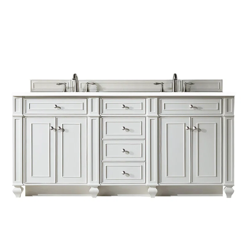 Bristol 72" Double Vanity, Bright White w/ 3 CM White Zeus Silestone Top
